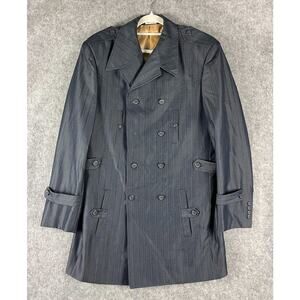 EJ Samuel Overcoat Blazer Jacket Mens 40L Blue Stripe Double Breasted Classic